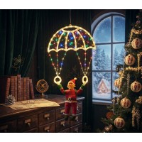 Decorațiune luminoasă LED – Moș Crăciun cu parașută, 40x80 cm, alimentare la priză