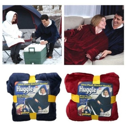 Patura-hanorac cu gluga, confortabila, calduroasa si pufoasa Huggle Hoodie