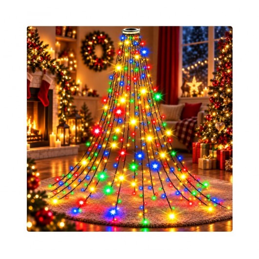 Instalație pentru brad – Tip perdea/cascadă, 2m, 400 LED-uri, 16 coloane, diverse culori Instalație pentru brad – Tip perdea/cascadă, 2m, 400 LED-uri, 16 coloane, diverse culori