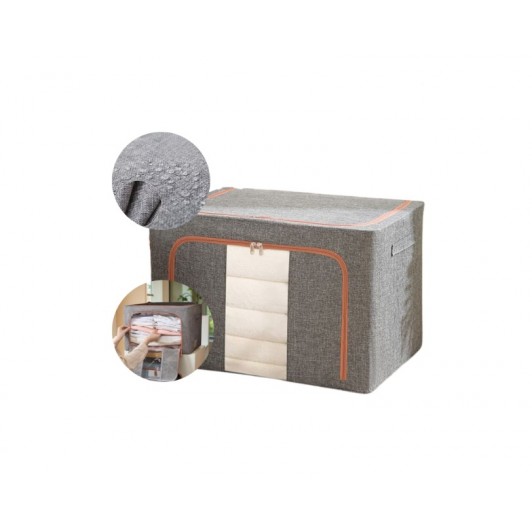 Cutie de depozitare pliabila, 66 L, gri, 50x40x33 cm, 2 usi de acces cu fermoar, fereastra frontala Cutie de depozitare pliabila, 66 L, gri, 50x40x33 cm, 2 usi de acces cu fermoar, fereastra frontala