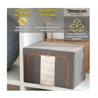 Cutie de depozitare pliabila, 66 L, gri, 50x40x33 cm, 2 usi de acces cu fermoar, fereastra frontala Cutie de depozitare pliabila, 66 L, gri, 50x40x33 cm, 2 usi de acces cu fermoar, fereastra frontala