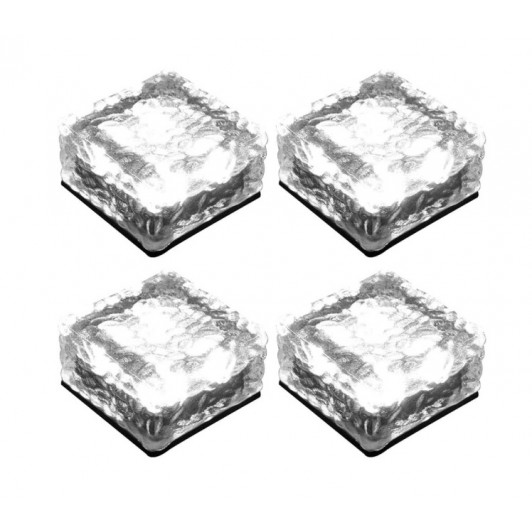 Set 4 x Lampă Solară LED de Exterior, Tip Cub / Cărămidă de Gheață