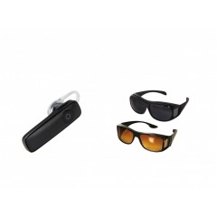 Casca Bluetooth, model  + Set 2 perechi ochelari de condus - pentru zi si noapte