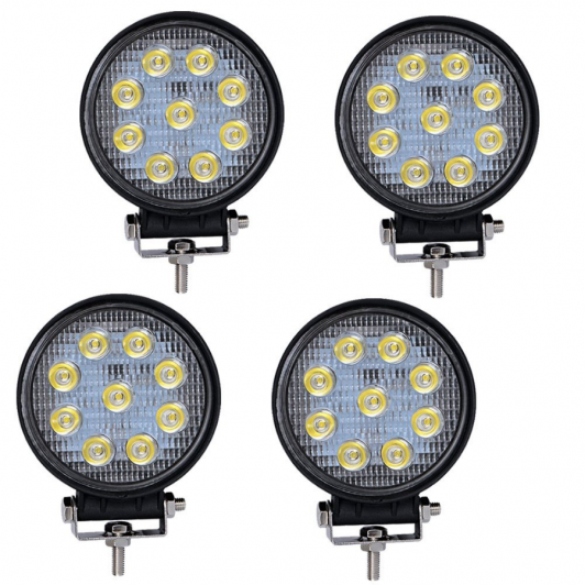 Set 4 proiectoare LED BAR, OFF ROAD, rotund, 9 LED, 27 W, 11 cm