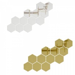 Set 12 stickere tip oglinda hexagon auriu sau argintiu