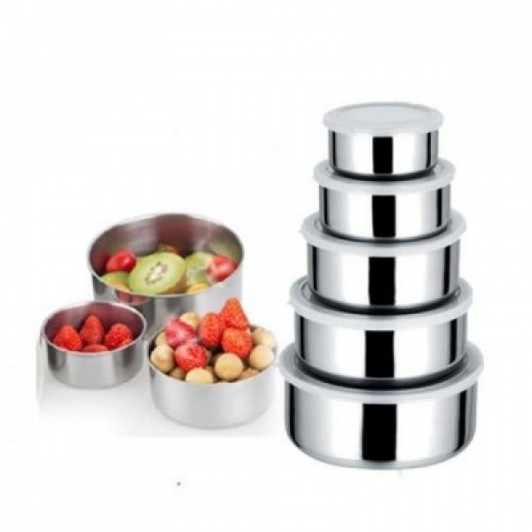 Set de 5 caserole alimentare, metalice , cu capac transparent, marimi diferite