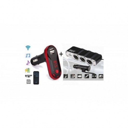 Pachet AUTO: Modulator FM mp3 player cu incarcator incorporat + priza bricheta tripla si USB