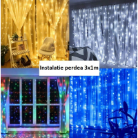 Instalatie perdea, dimensiuni - 3 m X 1 m, disponibila in 3 culori Alb, Albastru sau Multicolor