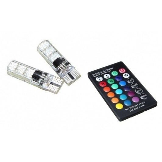 Set 2 becuri LED auto RGB, cu telecomanda