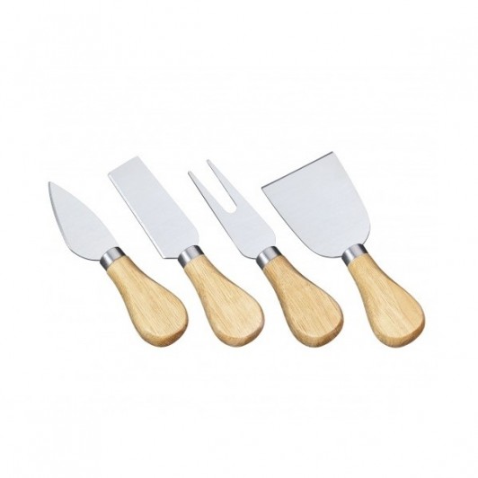 Set 4 cutite pentru branzeturi, maner lemn