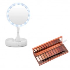Oglinda rotunda cu LED pentru make-up + Trusa machiaj 12 nuante