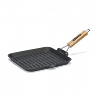 Tigaie grill fonta cu maner lemn detasabil, 23 x 2 cm