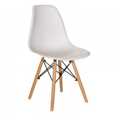 Scaun pentru bucatarie, scoica plastic, picioare lemn, 45 x 40 x 80 cm, alb