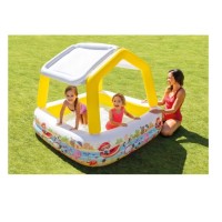 Piscina gonflabila pentru copii, cu acoperis detasabil, 157x157x122 cm, multicolor