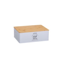 Cutie de depozitare metalica alba cu capac de lemn 30x22x10.5 cm