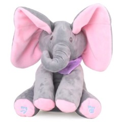 Jucarie interactiva elefant, canta, vorbeste, flutura urechile, 30x15 cm, gri/roz