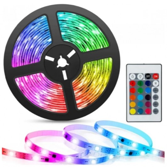 Set 3x Banda LED cu 300 led-uri, diverse culori, telecomanda si joc de lumini multicolore