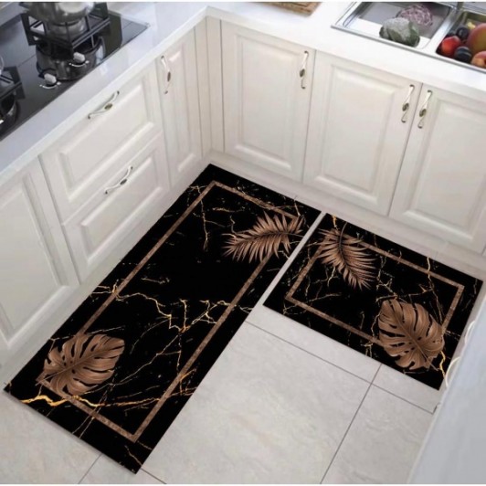 Set 2x covoare de bucatarie, model marmura pene Set 2x covoare de bucatarie, model marmura pene