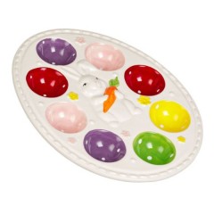 Suport ceramic colorat pentru 8 oua, model iepuras