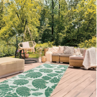 Covoras cu doua fete verde model frunze tropicale, pentru spatii exterioare 210x150cm