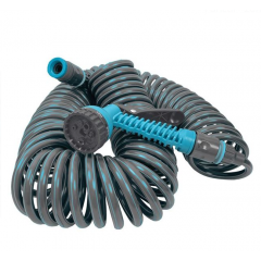 Furtun spiralat gri-bleu cu 4 accesorii, 7 functii - 20m