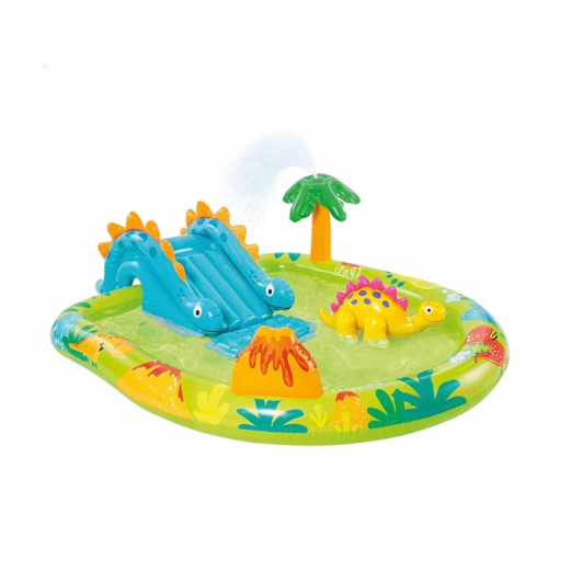 Piscina gonflabila pentru copii cu tobogan si arteziana, Dino Play Land 191 x 152 x 58 cm