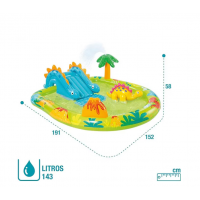 Piscina gonflabila pentru copii cu tobogan si arteziana, Dino Play Land 191 x 152 x 58 cm