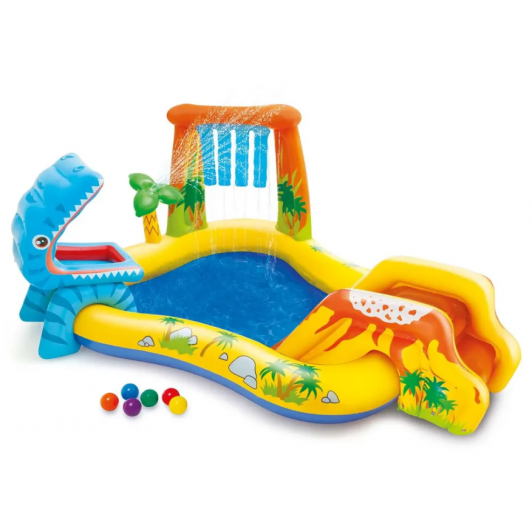 Centru de joaca cu piscina, tobogan, arteziana Dino 249x191x109 cm