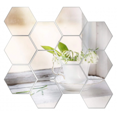 Set 12 oglinzi acrilice autoadezive decorative forma hexagon, diametru 23cm