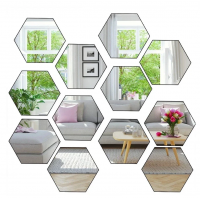 Set 12 oglinzi acrilice autoadezive decorative forma hexagon, diametru 23cm