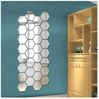 Set 12 oglinzi acrilice autoadezive decorative forma hexagon, diametru 23cm