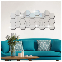 Set 12 oglinzi acrilice autoadezive decorative forma hexagon, diametru 23cm