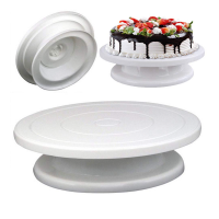 Platou rotativ decorare cu baza antiaderenta, 28 cm + Set 4 raclete decorare tort, 8 modele diferite