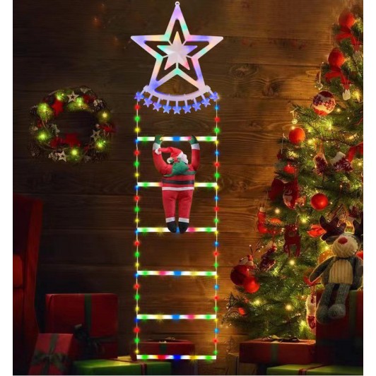 Scara LED pentru Mos, multicolor, dimensiune 25 x 160 cm model stea, fulg, brad