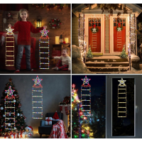 Scara LED pentru Mos, multicolor, dimensiune 25 x 160 cm model stea, fulg, brad