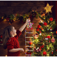 Scara LED pentru Mos, multicolor, dimensiune 25 x 160 cm model stea, fulg, brad