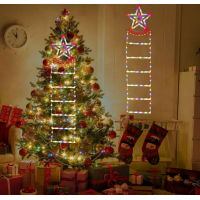 Scara LED pentru Mos, multicolor, dimensiune 25 x 160 cm model stea, fulg, brad