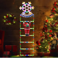 Scara LED pentru Mos, multicolor, dimensiune 25 x 160 cm model stea, fulg, brad