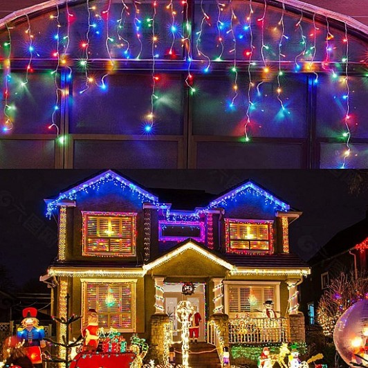 Instalație Franjuri 25 m, 640 LED, Multicolore, exterior, efecte dinamice Instalație Franjuri 25 m, 640 LED, Multicolore, exterior, efecte dinamice