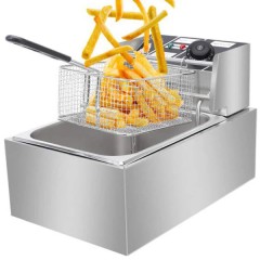 Friteuza Electrica Profesionala 6L, Inox, 2500W – Termostat Reglabil, Capac Antistropire