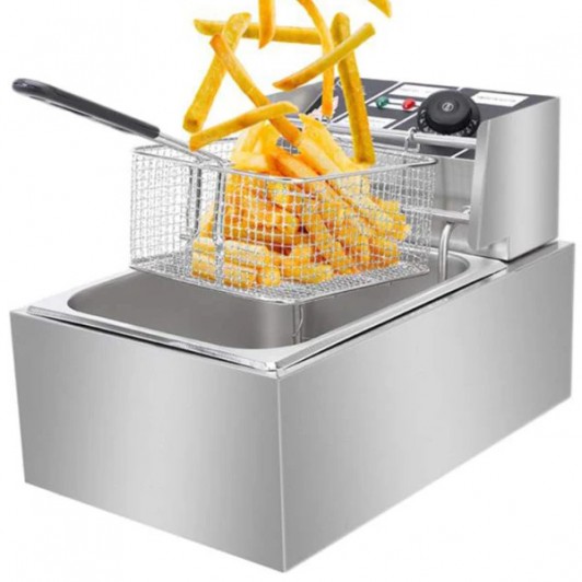 Friteuza Electrica Profesionala 6L, Inox, 2500W – Termostat Reglabil, Capac Antistropire