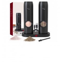 Set 2 rasnite electrice sare si piper, incarcare USB, perie, Indicator LED, Grosime reglabila Set 2 rasnite electrice sare si piper, incarcare USB, perie, Indicator LED, Grosime reglabila
