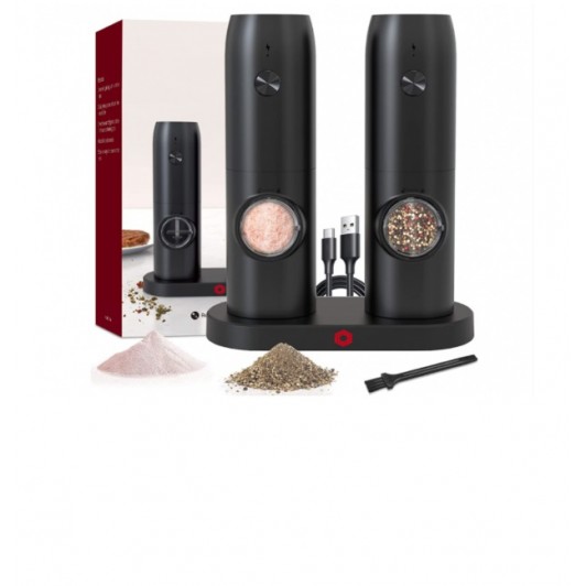 Set 2 rasnite electrice sare si piper, incarcare USB, perie, Indicator LED, Grosime reglabila