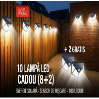 Pachet 8+2 CADOU Lampa 100 LED cu panou solar, senzor de miscare