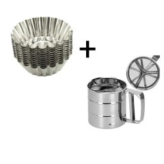 Set 20 cosulete pentru savarine + Sita pentru zahar/faina