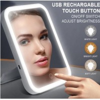 Oglinda de machiaj cu LED, ecran tactil, 3 tipuri de lumina, portabila, suport pliabil