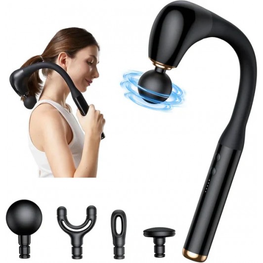 Aparat de masaj profesional forma L, 5 Viteze, 4 Capete interschimbabile, USB-C, 10W