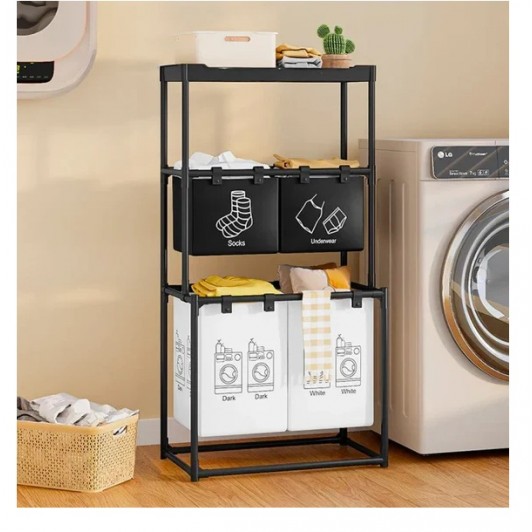 Cos de rufe metalic cu 3 nivele, 4 sectiuni, 124 x 57 x 44 cm