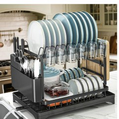 Scurgator vase automat, suport tacamuri si pahare, 2 niveluri, negru, 42x30x29cm Scurgator vase automat, suport tacamuri si pahare, 2 niveluri, negru, 42x30x29cm