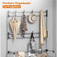 Cuier cu raft pantofi pe 4 niveluri si 8 carlige duble, suport haine si incaltaminte pentru hol